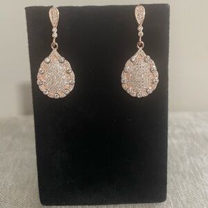 Luxury Sterling Silver 925 CZ Zirconia Drop Earrings Rose Tone